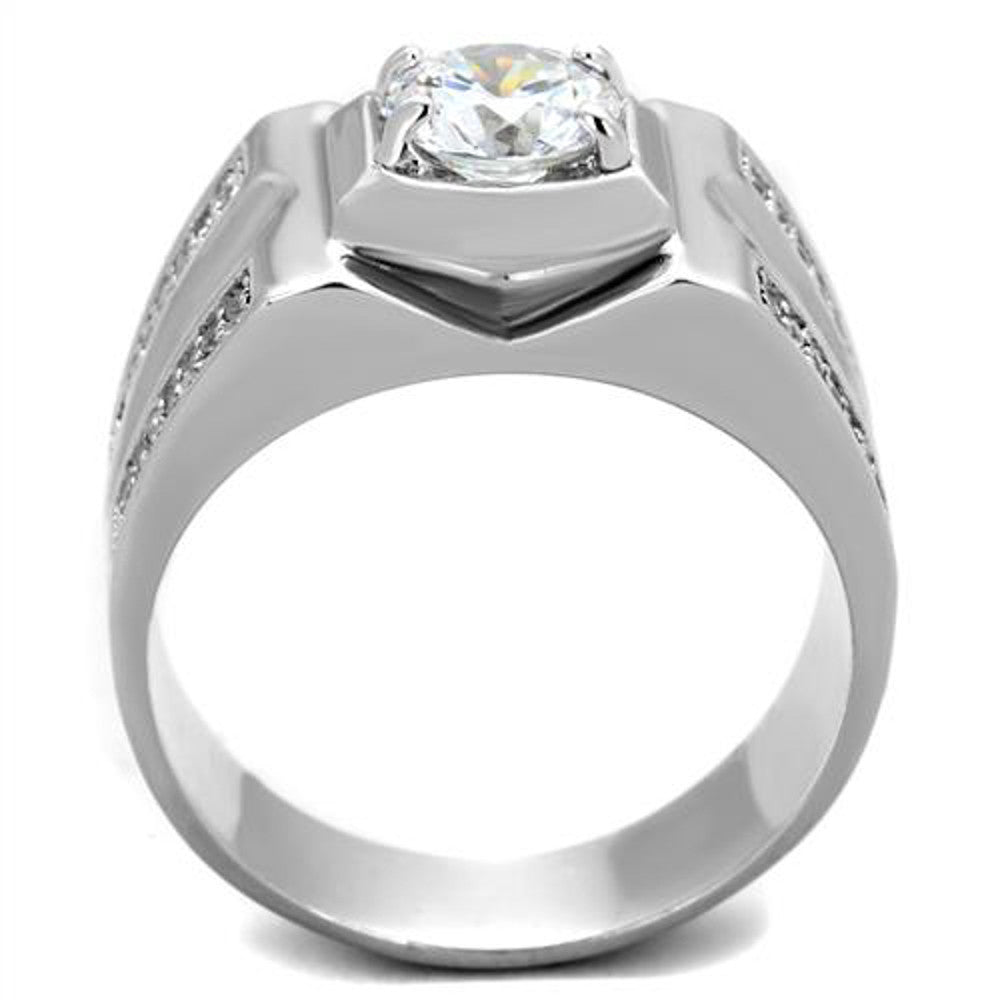 ARTS385 Men's 1 Ct Round Cut Simulated Diamond 925 Sterling Silver Rhodium Plated Ring
